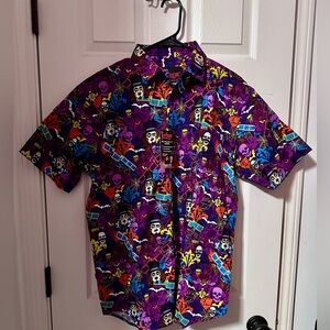 NWT Vintage MeTV Svengoolie Hawaiian Shirt Men's L Halloween Horror Purple